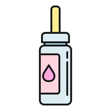 Dropper bottle containing liquid showing single pink droplet Ilustração Stock