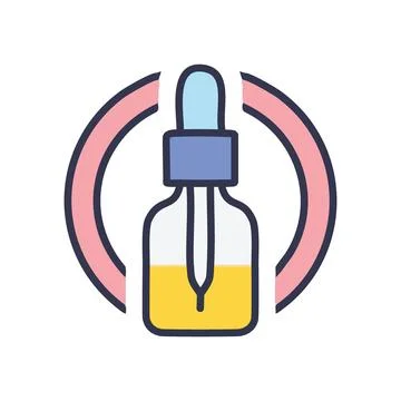 Dropper bottle icon. Dropper bottle with a yellow liquid, representing medi.. Stock Illustration