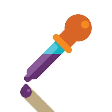 Dropper dispensing liquid creating a purple drop with shadow Ilustração Stock