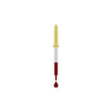 Dropper icon with a red drop. Pipette icon. Clipart on white blank background.  Stock Illustration