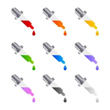Dropper icon set with different colors. pipette icon. Vector illustration Stock Illustration