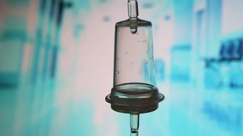 Dropper Intravenously on the Background of the Blurred Chamber, Pale Blue Color. Stock Footage 170442121