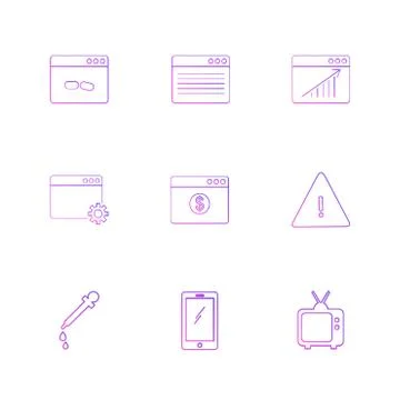 Dropper , smart phone , tv , error , dollar , windows , ui , layout , web , u Stock Illustration