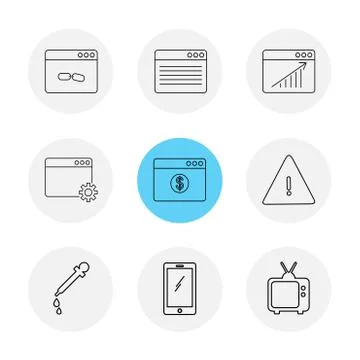 Dropper , smart phone , tv , error , dollar , windows , ui , layout , web , u Stock Illustration