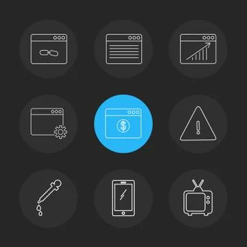 Dropper , smart phone , tv , error , dollar , windows , ui , layout , web , u Stock Illustration