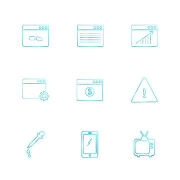Dropper , smart phone , tv , error , dollar , windows , ui , layout , web , u Stock Illustration