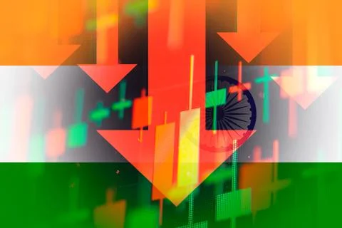 Dropping arrows showing decreasing trend in economy or downtrend on the stock 库存插图