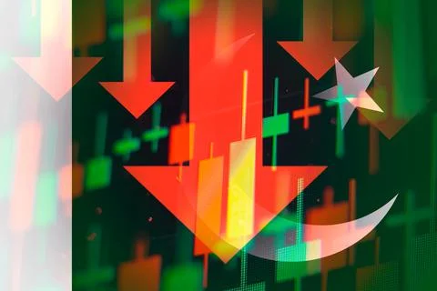 Dropping arrows showing decreasing trend in economy or downtrend on the stock Stock Photos