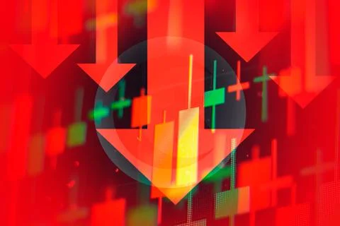 Dropping arrows showing decreasing trend in economy or downtrend on the stock Stock Photos