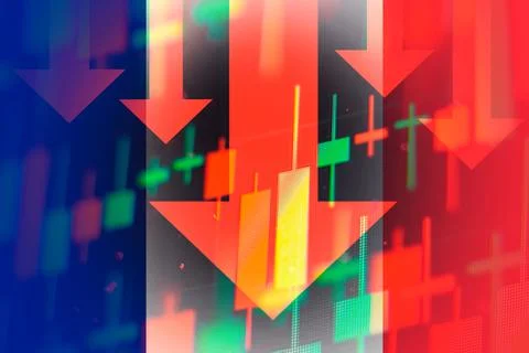 Dropping arrows showing decreasing trend in economy or downtrend on the stock Stock Photos