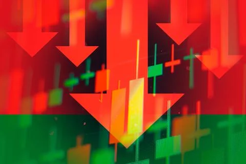 Dropping arrows showing decreasing trend in economy or downtrend on the stock Stock Photos