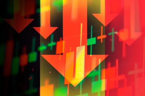 Dropping arrows showing decreasing trend in economy or downtrend on the stock Stock Photos