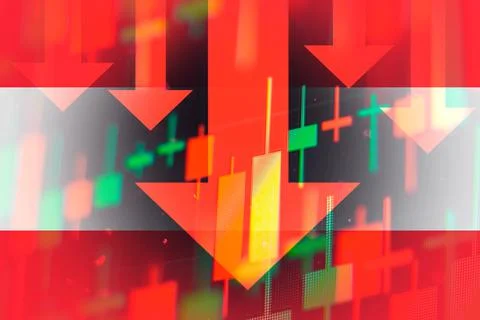 Dropping arrows showing decreasing trend in economy or downtrend on the stock Stock Photos