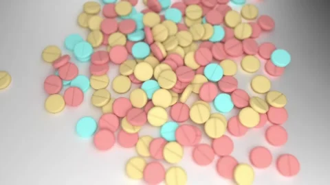 Dropping an assortment of pills on ground Stock Footage 150247869