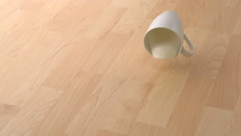 Dropping cup of milk and breaking on wooden floor, Slow Motion Stock Footage 85653849