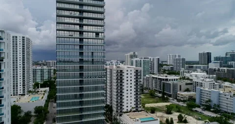 Dropping in on Elysee tower in Edgewater Stock Footage 156969262