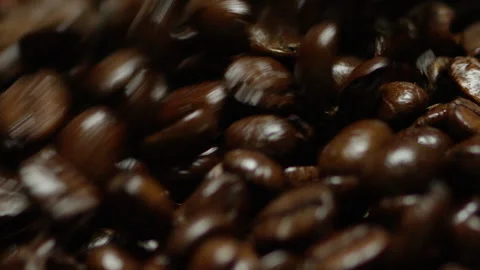 Dropping freshly roasted coffee beans Stock Footage 142070706