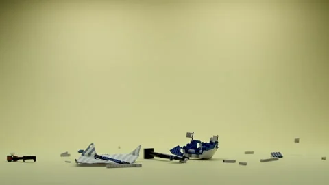 Dropping Lego Ship Explode in Slow Motion Video stock 229434832