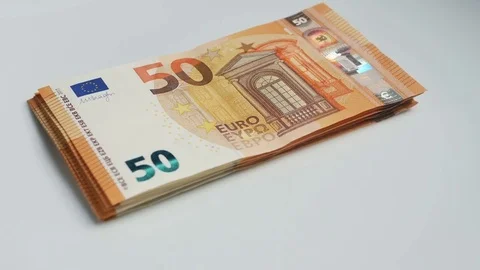 Dropping on table lot of Euro paper money 50 euro Stock Footage 81840877