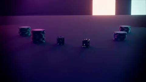 Dropping two veined dice, settling on studio table, revealing roll between chip Stock Footage 340268360