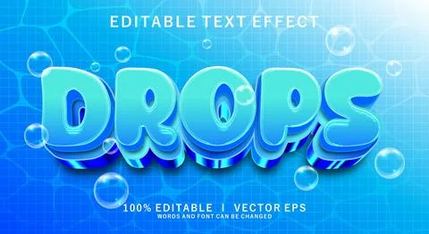 Drops 3d vector text effect with modern style design Illustrazione stock