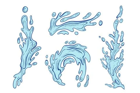 Drops and splashes of water set . Outline vector illustration of the water Stock Illustration