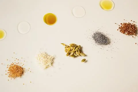 Drops of assorted vegetable oils for a healthy diet Stock Photos