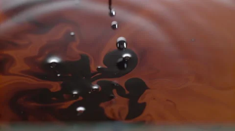 Drops of black oil paint falling in water Stock Footage 46632993