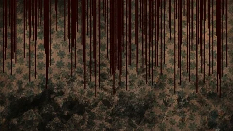 Drops of blood flow down the old wallpaper 4K creepy animation with copy space Stock Footage 195173824