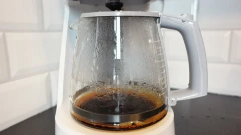Drops of brewed coffee, coffee maker close-up Stock-Footage 237008203