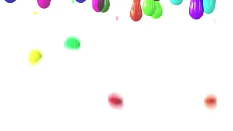 Drops of different colors fall down on a white background in a row. Stock Footage 130490471
