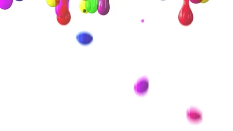 Drops of different colors fall down on a white background in a row. Stock Footage 130490658