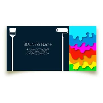 Drops drips of colored paint brush and roller, business card concept Stock Illustration