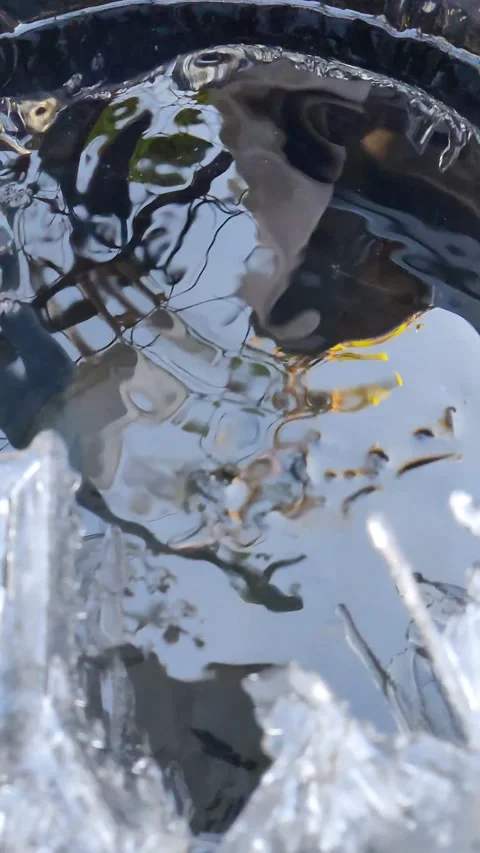 Drops fall into water with ice crystals. 2 Video stock 293929969