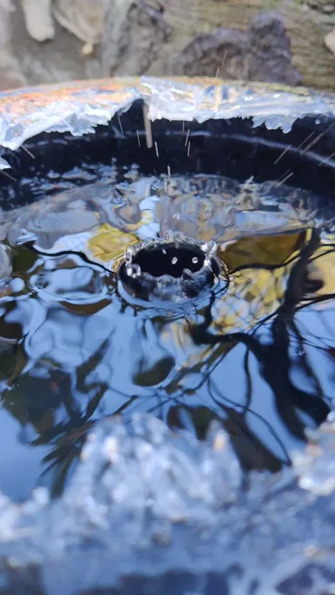 Drops fall into water with ice crystals. 3 Stock-Footage 293930028
