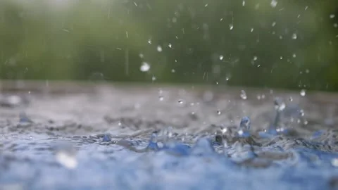 Drops fall on a water surface and splash with water. Raindrops. Stock Footage 336658743