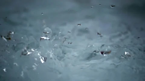 Drops of falling rain in slow motion jump on the water surface close-up Stock Footage 229898630
