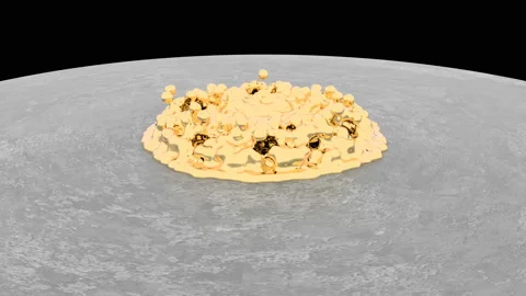 Drops of golden liquid spread on a gray background. Animation of molten gold Stock Footage 119924632