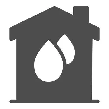 Drops in house solid icon, smart home concept, plumbing service vector sign on Stock Illustration