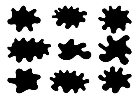 Drops, ink stain shape, fluid or liquid shape, blot icon, blob shape doodle.. Stock-Illustration