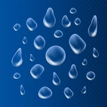 Drops. Liquid clear droplet. Dew on glass surface. vector illustration on blu Stock Illustration