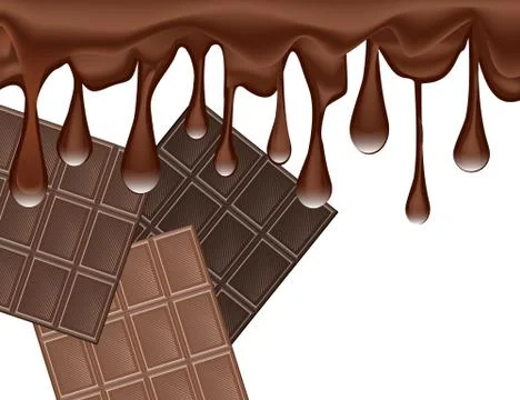 Drops of Melted Chocolate and Set of Chocolate Bars Isolated on White Backg.. Stock Illustration