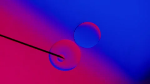 Drops from a needle on a blue-red gradient background. 動画素材 303058581