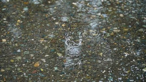 Drops of rain that fall on the asphalt when it rains. close-up rain drops. .. Stock Photos