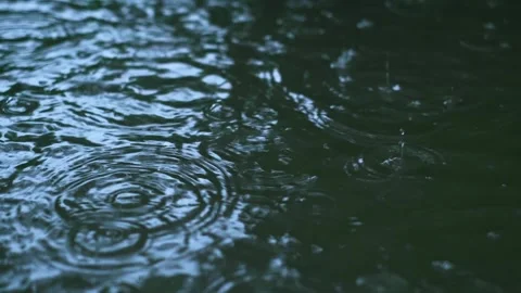 Drops of rain fall into a puddle, heavy street rain, advertising tires that prov Stock Footage 277643095