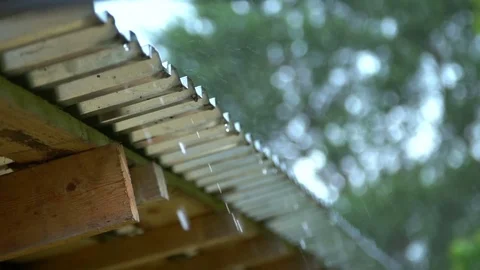 Drops of rain fall from the roof Stock Footage 79577785