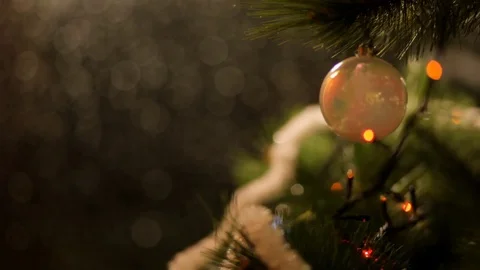 Drops of rain on New Year window glass on the background of the Christmas toys. Stock Footage 70767460