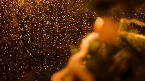 Drops of rain on New Year window glass on the background of the Christmas toys. Stock Footage 70769260