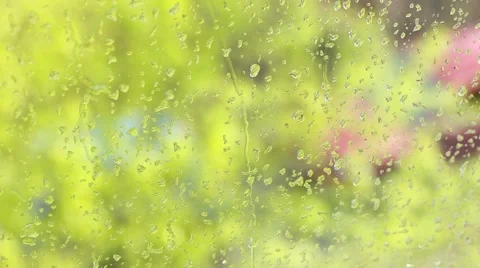 Drops of rain running down a windowpane Stock Footage 49679217