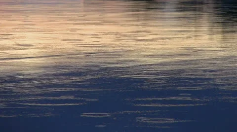 Drops of rain on the surface of the water with the reflection of the sunset Stock Footage 22675862